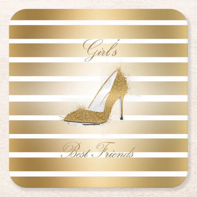 Pretty High heels shoe “Girls best Friends” Square Paper Coaster (Front)