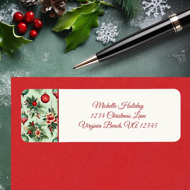 Pretty Holiday Ornaments, Floral Christmas Address (Pretty Holiday Ornaments, Floral Christmas Address Label)