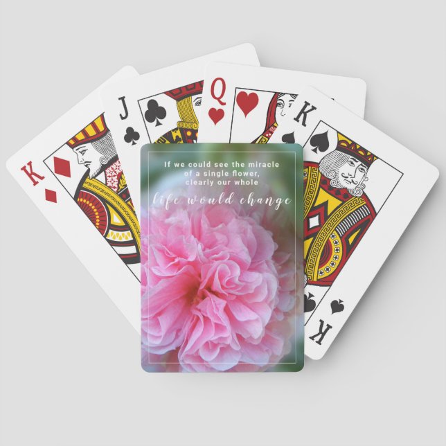 Pretty Hollyhock Pink Flower Quote Playing Cards (Back)