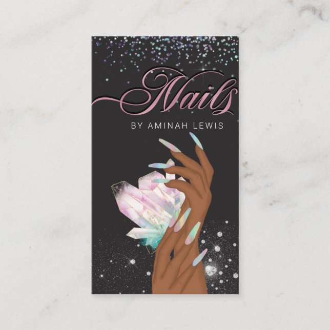 Pretty Holographic Crystal Glitter Nails Business Card (Front)