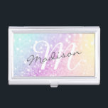 Pretty Holographic Glitter Girly Glamourous Business Card Holder<br><div class="desc">Easily personalise this elegant colourful bokeh glitter pattern with your custom details.</div>