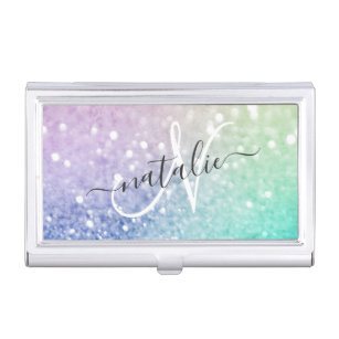 Pretty Holographic Glitter Girly Glamourous Business Card Holder