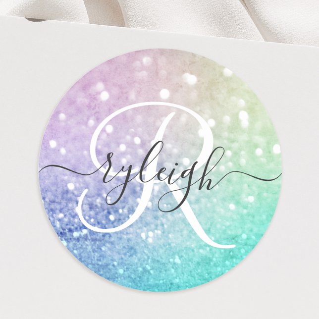 Pretty Holographic Glitter Girly Glamourous Classic Round Sticker (Creator Uploaded)