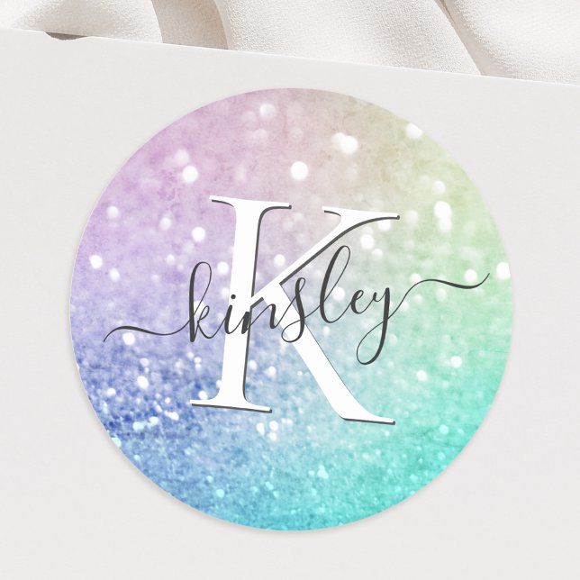 Pretty Holographic Glitter Girly Glamourous Classic Round Sticker (Creator Uploaded)