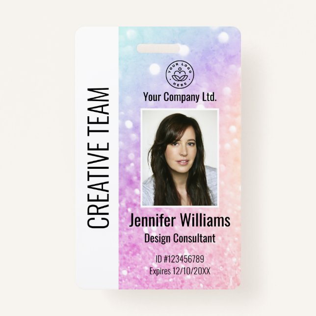 Pretty Holographic Glitter Girly Glamourous ID Badge (Front)