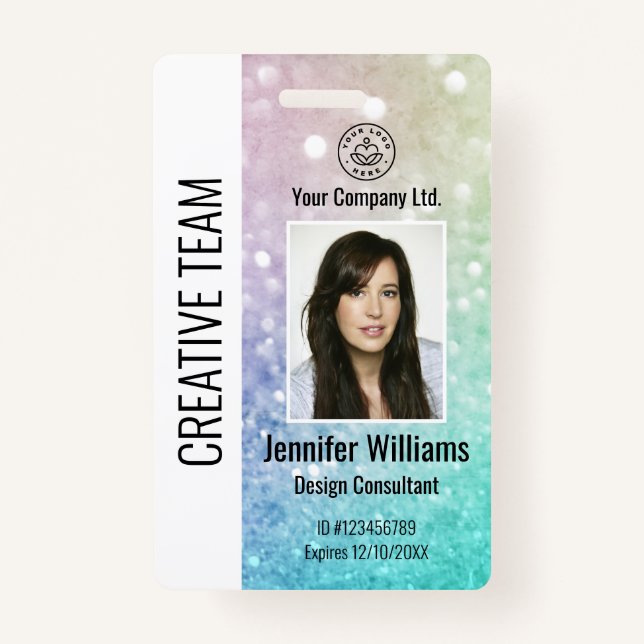 Pretty Holographic Glitter Girly Glamourous ID Badge (Front)