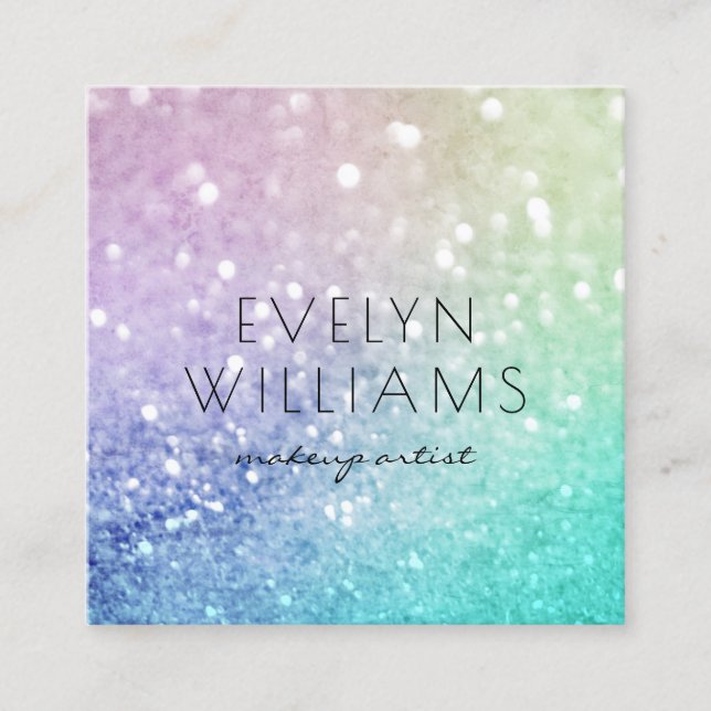 Pretty Holographic Glitter Girly Glamourous Square Business Card (Front)
