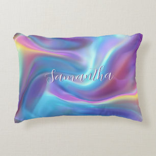 Pretty Holographic Iridescent Script Name Decorative Cushion