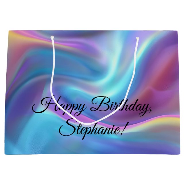 Pretty Holographic Personalised Happy Birthday Large Gift Bag (Front)