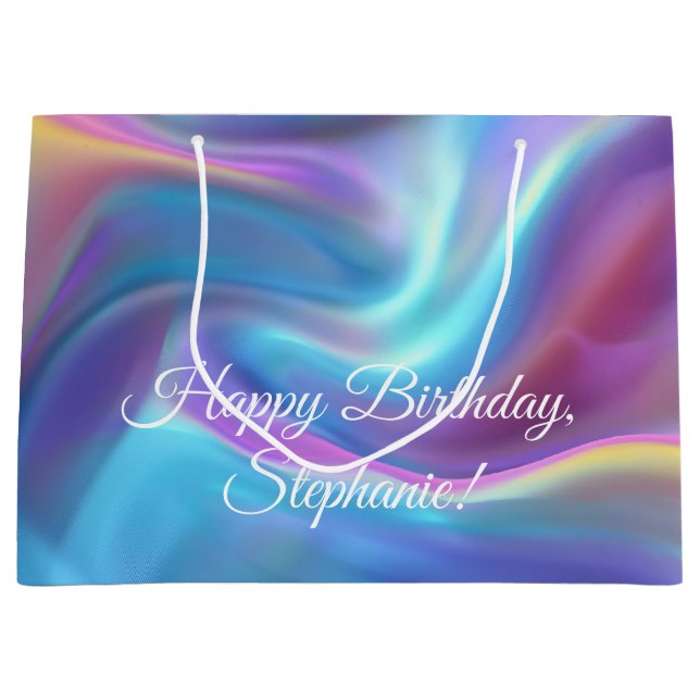 Pretty Holographic Personalised Happy Birthday Large Gift Bag (Front)