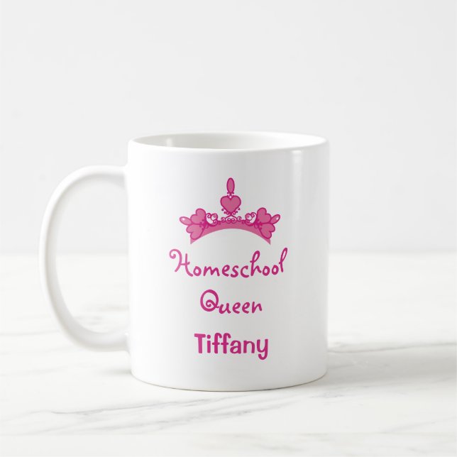 Pretty Homeschool Queen Pink and White Coffee Mug (Left)