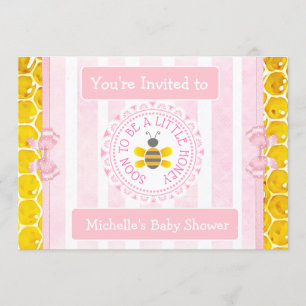 Pretty Honey Bee Pink Girl's Baby Shower Invites