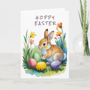 Pretty Hoppy Easter Bunny Eggs Greeting Card