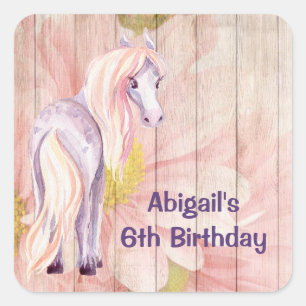 Pretty Horse and Daisies on Barn Wood Birthday Square Sticker