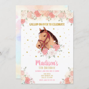 Pretty Horse and Flowers Birthday Invitation