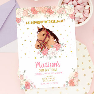 Pretty Horse and Flowers Birthday Invitation