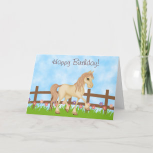 Pretty Horse and Flowers Happy Birthday Card