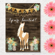 Pretty Horse and Flowers on Rustic Wood Birthday