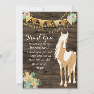 Pretty Horse and Flowers Rustic Wood Thank You Card