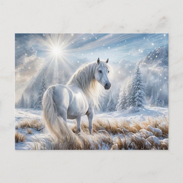 Pretty Horse and Snow Christmas Holiday Postcard (Front)