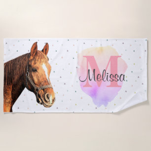 Pretty Horse Animal Equestrian Stables Monogram Beach Towel