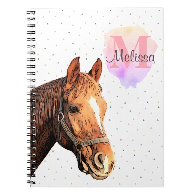 Pretty Horse Animal Equestrian Stables Monogram  Notebook (Front)