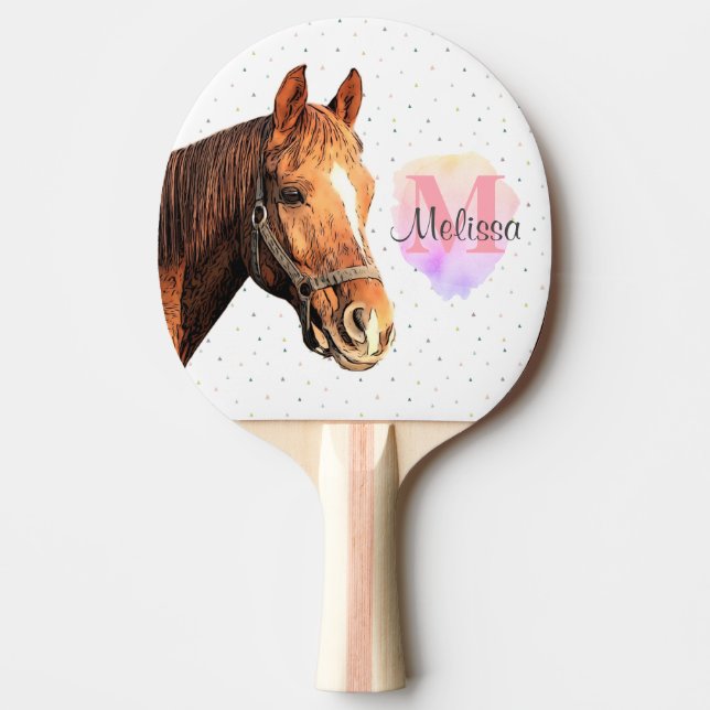 Pretty Horse Animal Equestrian Stables Monogram Ping Pong Paddle (Front)