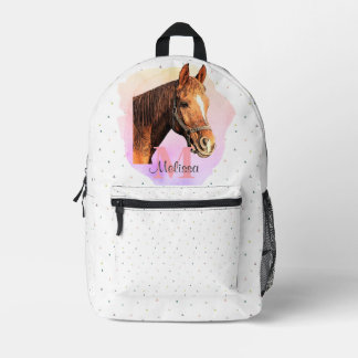 Pretty Horse Animal Equestrian Stables Monogram Printed Backpack
