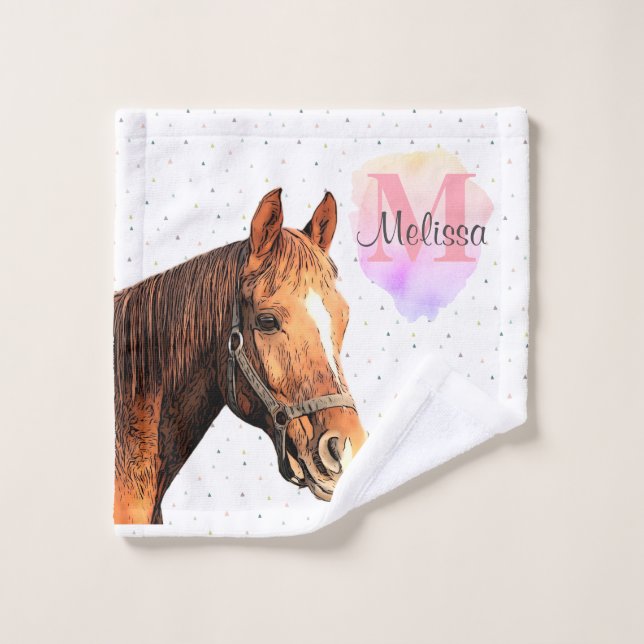 Pretty Horse Animal Equestrian Stables Monogram  Wash Cloth (Wash Cloth)