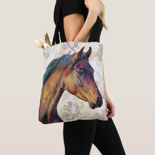 Pretty Horse Head on Pattern Tote Bag