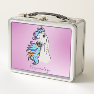 Pretty Horse Illustration Pastel Mane Personalized Metal Lunch Box