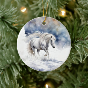 Pretty Horse in the Snow Christmas Ceramic Tree Decoration