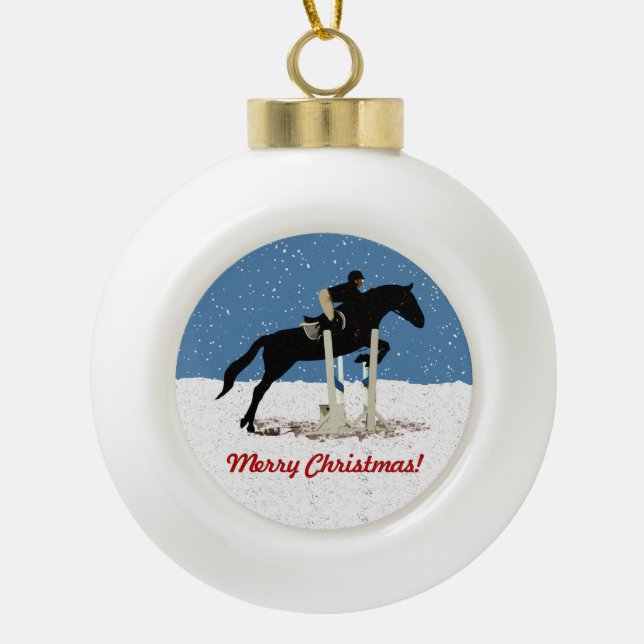 Pretty Horse Jumping Christmas Ceramic Ball Christmas Ornament (Front)
