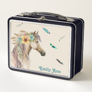 Pretty Horse with Feathers Personalised Metal Lunch Box