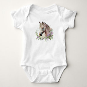 Pretty Horse with Flower Wreath  Baby Bodysuit