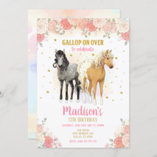 Pretty Horses and Flowers Birthday Invitation 