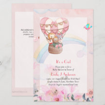 Pretty Hot Air Balloon Animals Baby Girl Shower