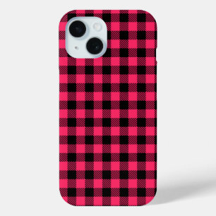 Pretty Hot Pink Buffalo Plaid Patterns iPhone 15 Case