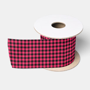 Pretty Hot Pink Buffalo Plaid Patterns Satin Ribbon