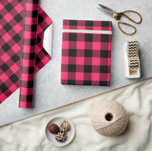 Pretty Hot Pink Buffalo Plaid Patterns Wrapping Paper