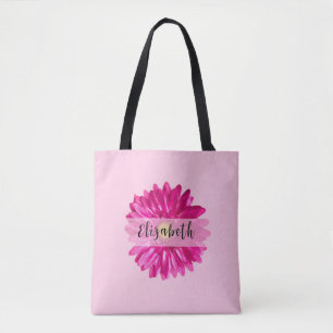 Pretty Hot Pink Daisy Custom Name and Monogram Tote Bag