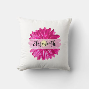 Pretty Hot Pink Daisy Custom Name  Cushion