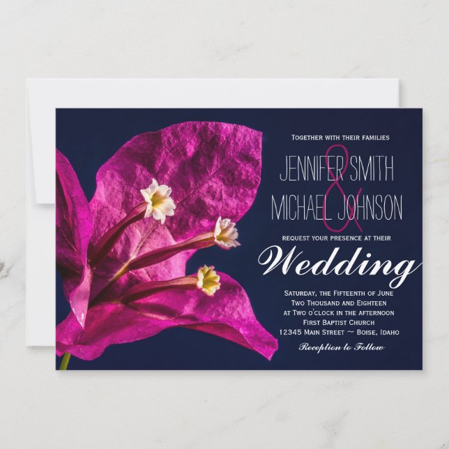 Pretty Hot Pink Fuchsia Flower Wedding Invitations (Front)