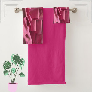 Pretty Hot Pink Glam Silk Ruffles Modern Pattern Bath Towel Set