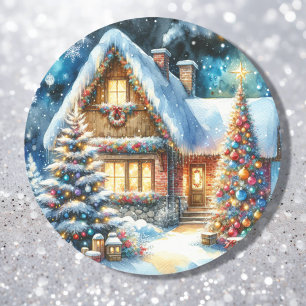 Pretty House Decorated in Festive Christmas Décor Classic Round Sticker