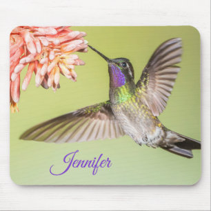 Pretty Hummingbird in Flight Flower Personalised Mouse Mat