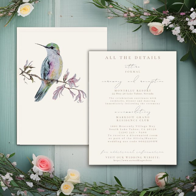 Pretty Hummingbird Wedding Details Enclosure Cards (Creator Uploaded)