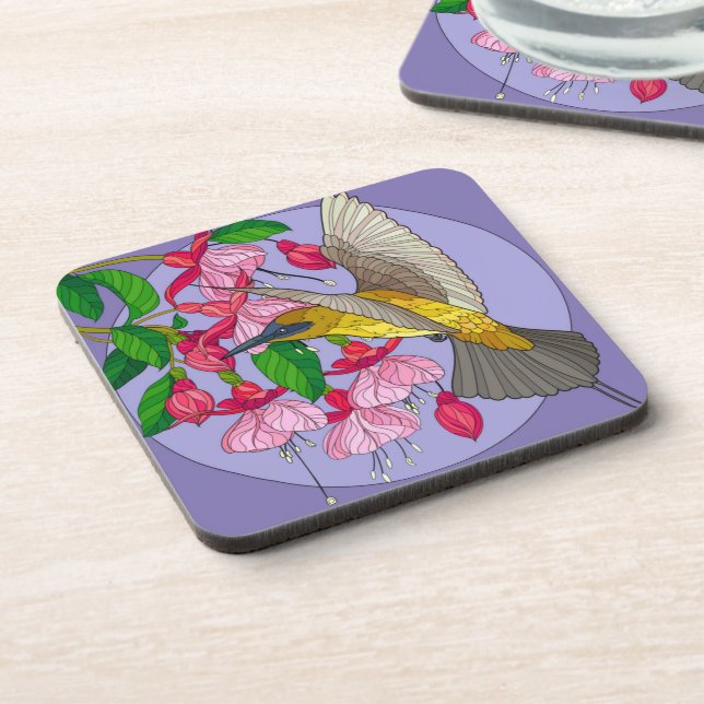 Pretty hummingbird with floral coaster (Left Side)