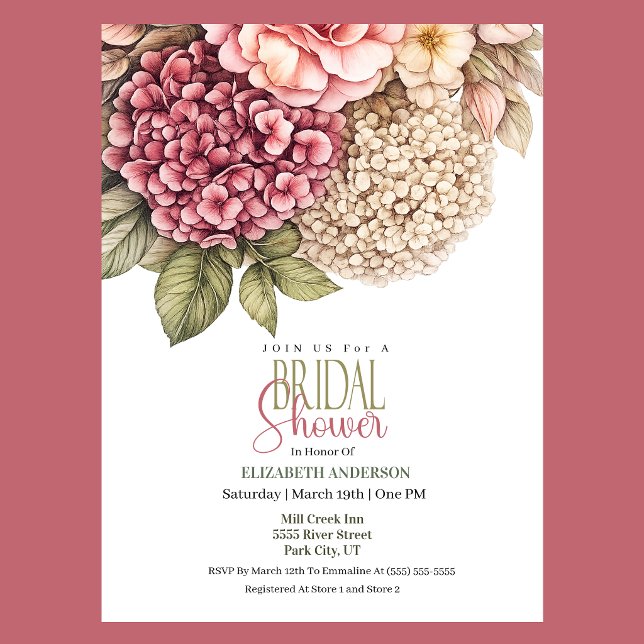 Pretty Hydrangea and Rose Bridal Shower Invitation (Pretty Hydrangea and Rose Bridal Shower Invitation)