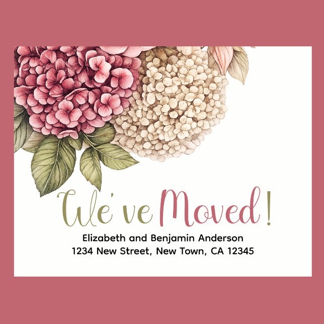 Pretty Hydrangea and Rose Moving Announcement (Pretty Hydrangea Moving Announcement.)